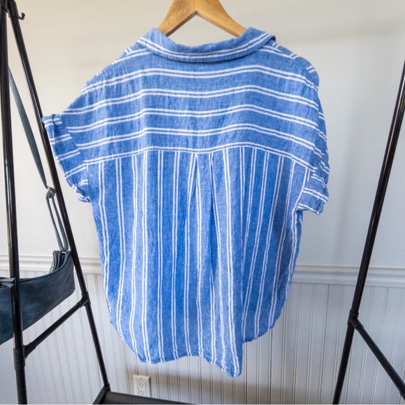 Jachs Girlfriend Blue & White Short Sleeve Button Up Blouse Tie Front Size L - Picture 3 of 9